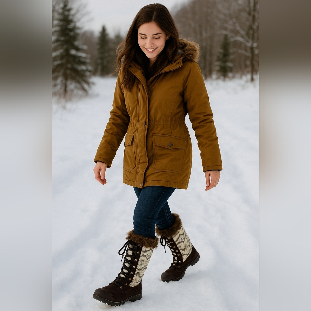Muk Luks Faux Sherpa Knit Winter Boots Brown Waterproof Sz 7 NWT